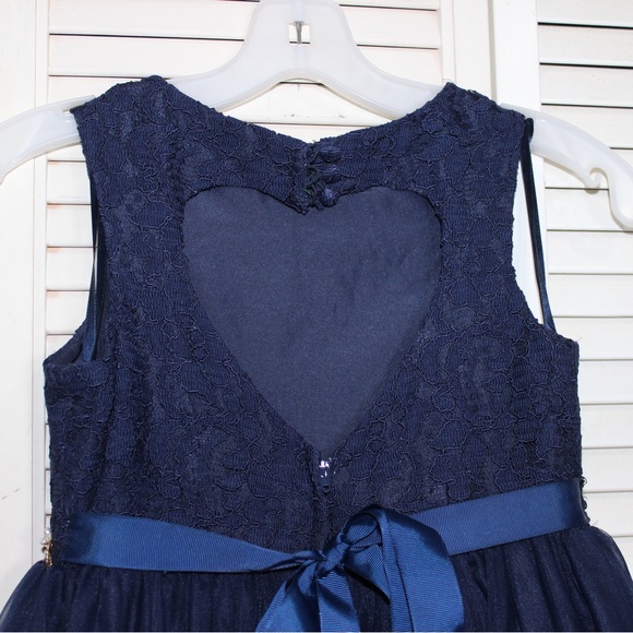 David’s Bridal Navy Blue Kids Dress with Gold Accents Size 8 - Picture 6 of 15
